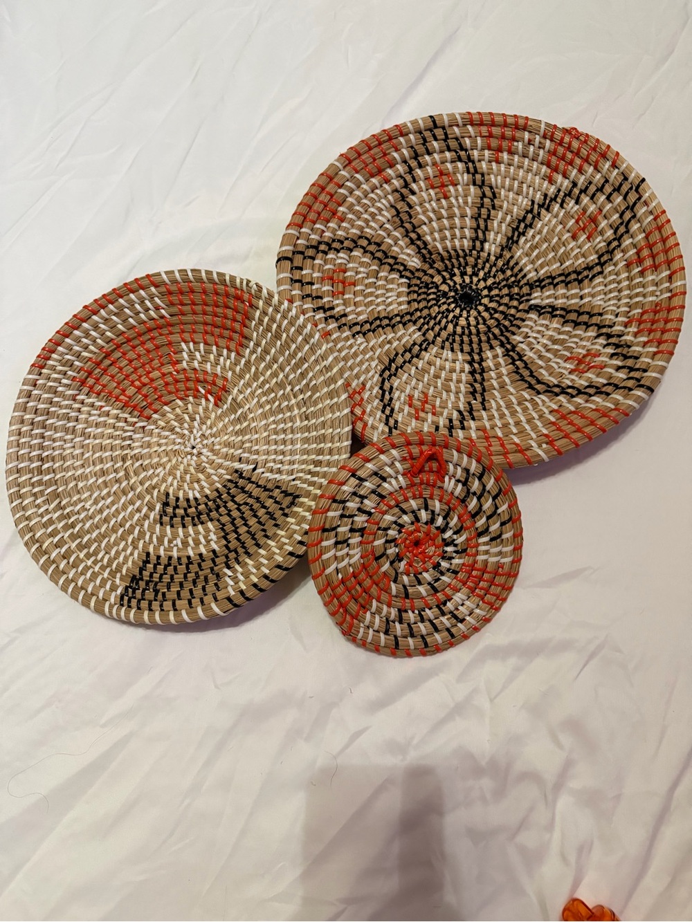 Handwoven Decorative Wall Basket Set - Terra Cotta, Natural & Black